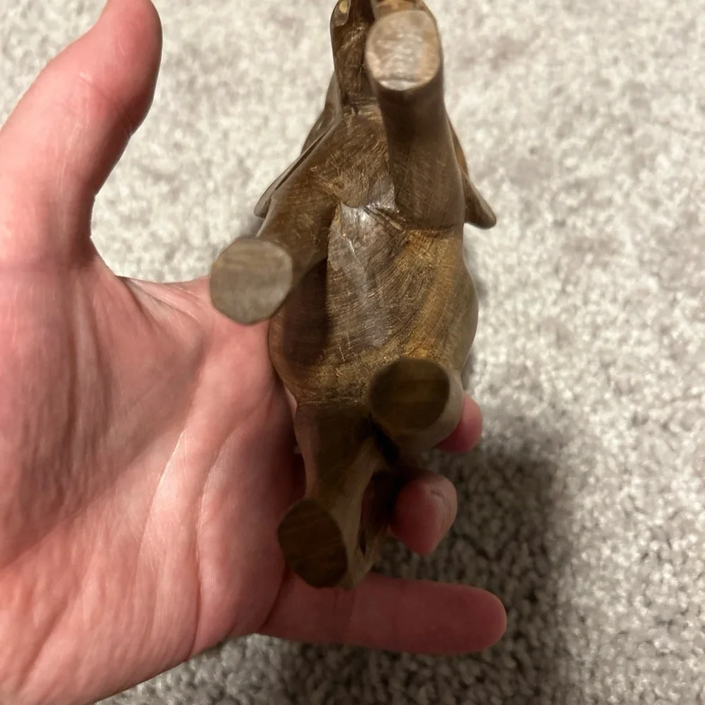Vintage Hand Carved Wooden Elephant 5x3.5’ & Wooden Ox 3.5x2.5’